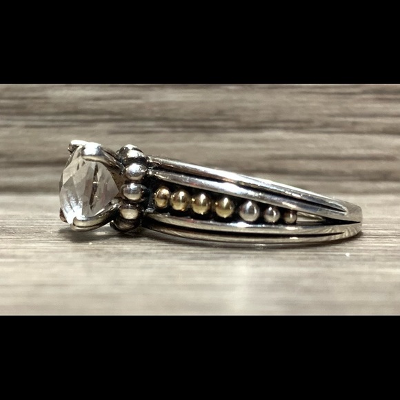 LAGOS White Topaz Sterling Silver/18K 750 Gold Ring, Size 7 - Picture 2 of 9
